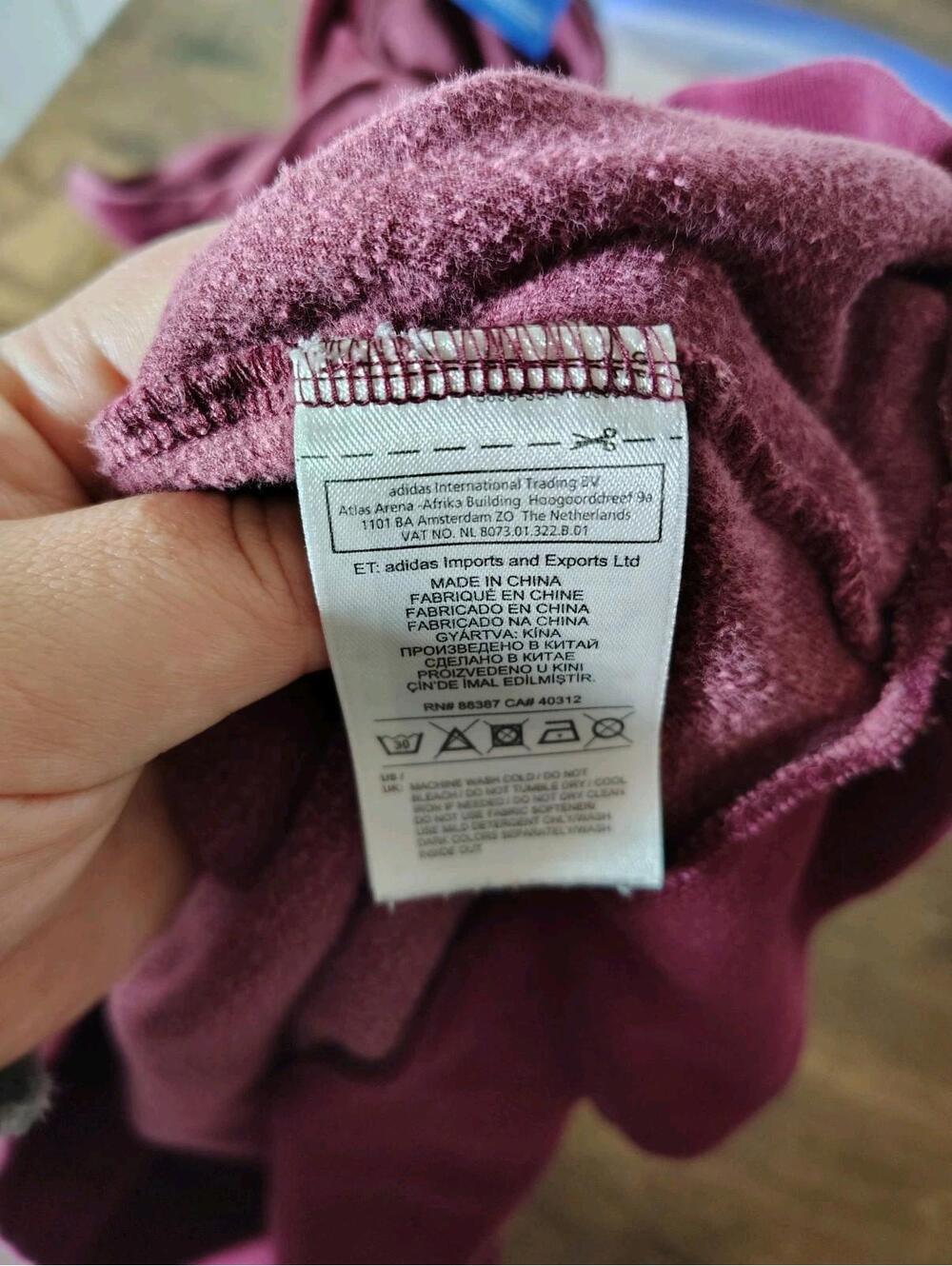 Adidas Velvet Hoodie Sz M Maroon Purple  Embroidery Activewear Zipper Y2k Unisex - Picture 5 of 9